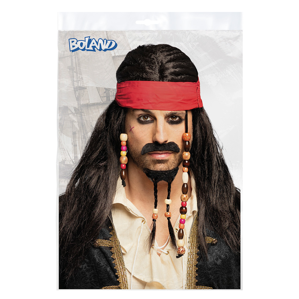 Pruik Tobias met bandana, snor en baard