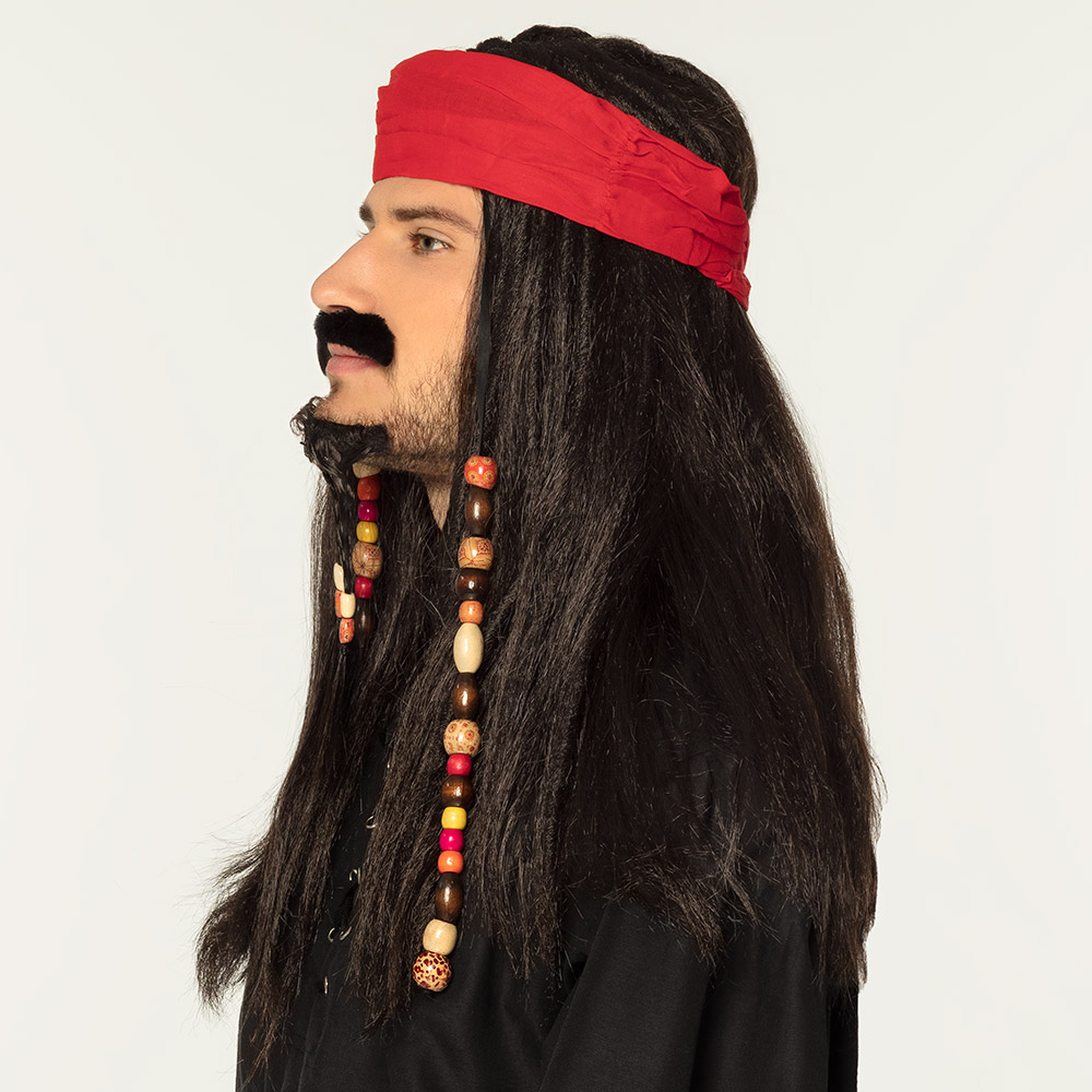 Pruik Tobias met bandana, snor en baard