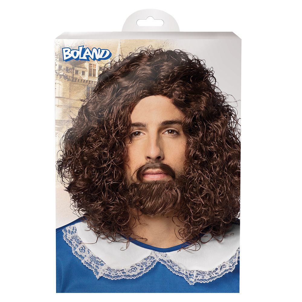Pruik Musketier met snor en baard