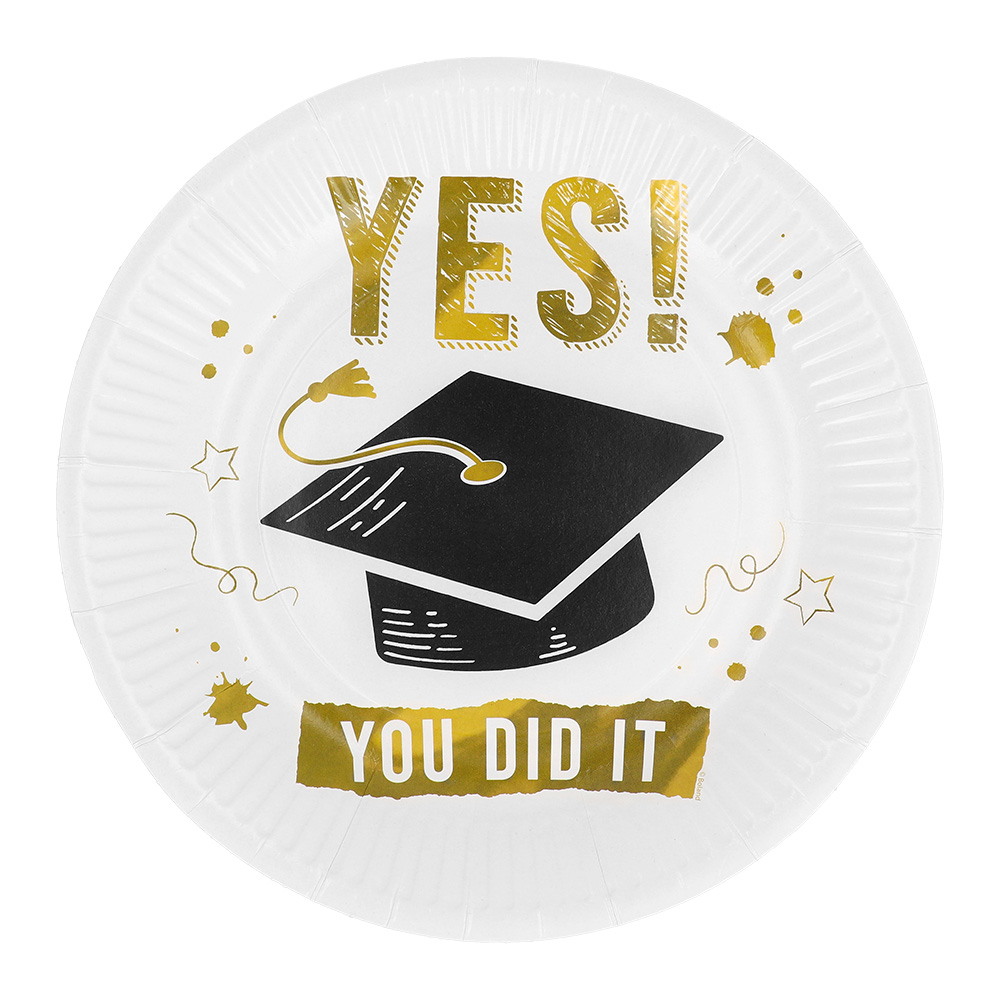 Set 8 papieren bordjes 'Yes! You did it' (Ø 23 cm)
