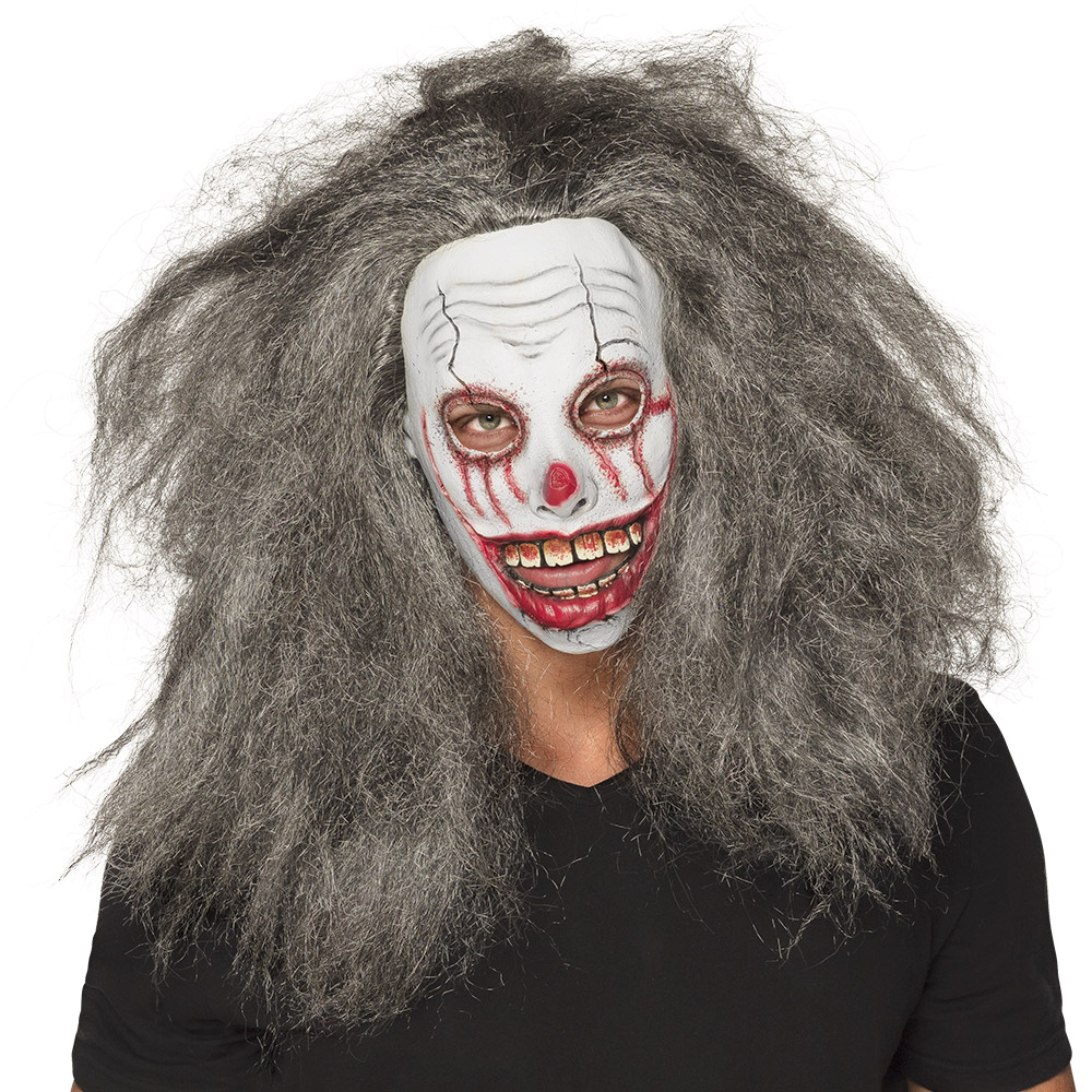 Latex hoofdmasker Zombieclown met haar