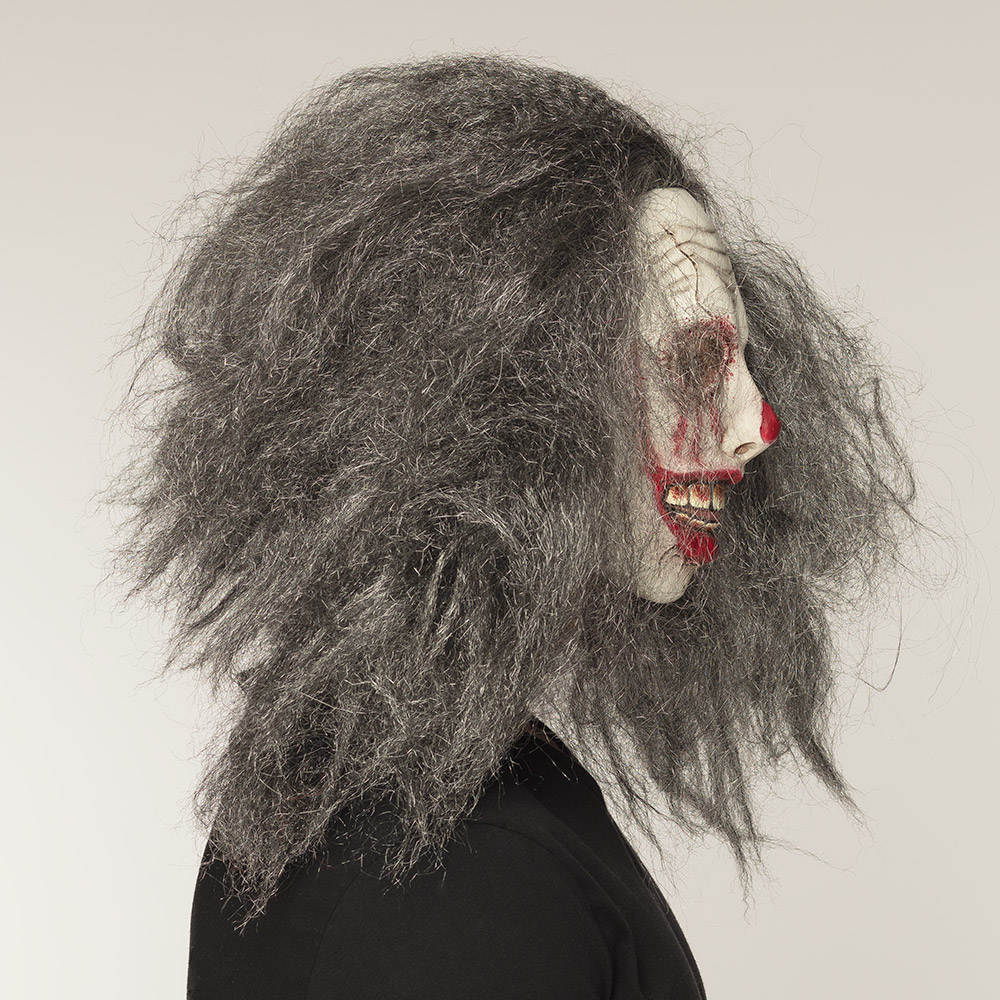 Latex hoofdmasker Zombieclown met haar