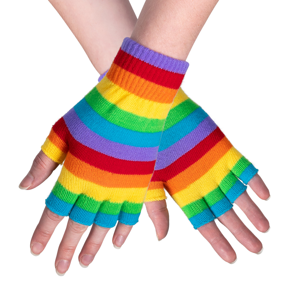 Paar vingerloze handschoenen regenboog