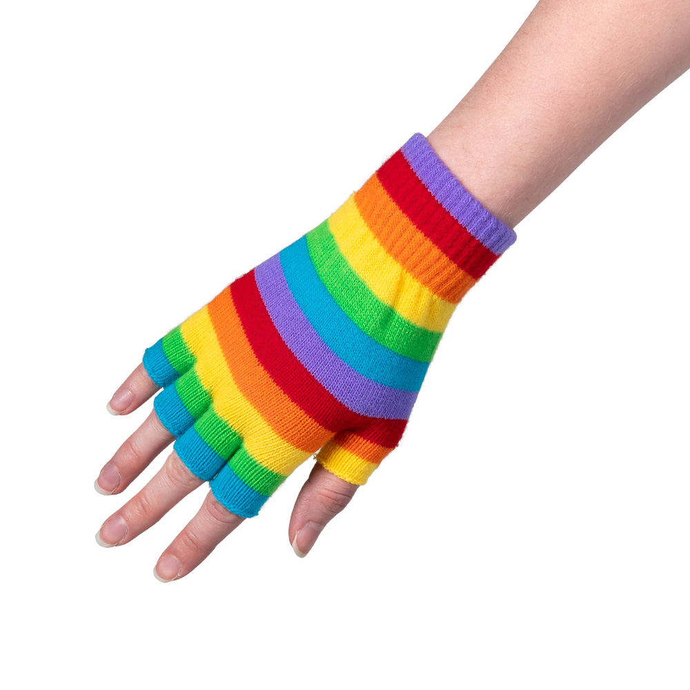 Paar vingerloze handschoenen regenboog