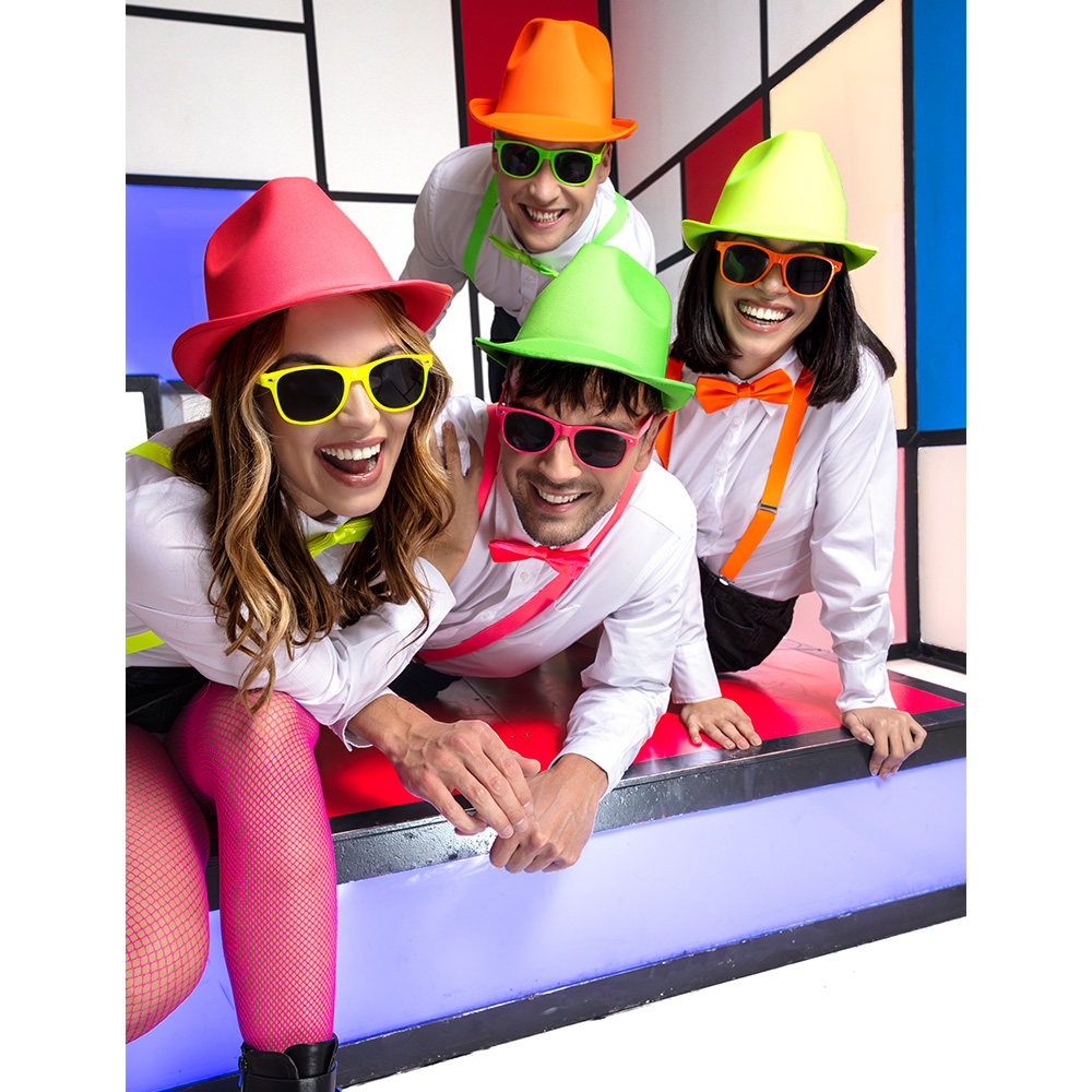 Set Classic neonoranje UV (partybril, vlinderstrik en bretels)