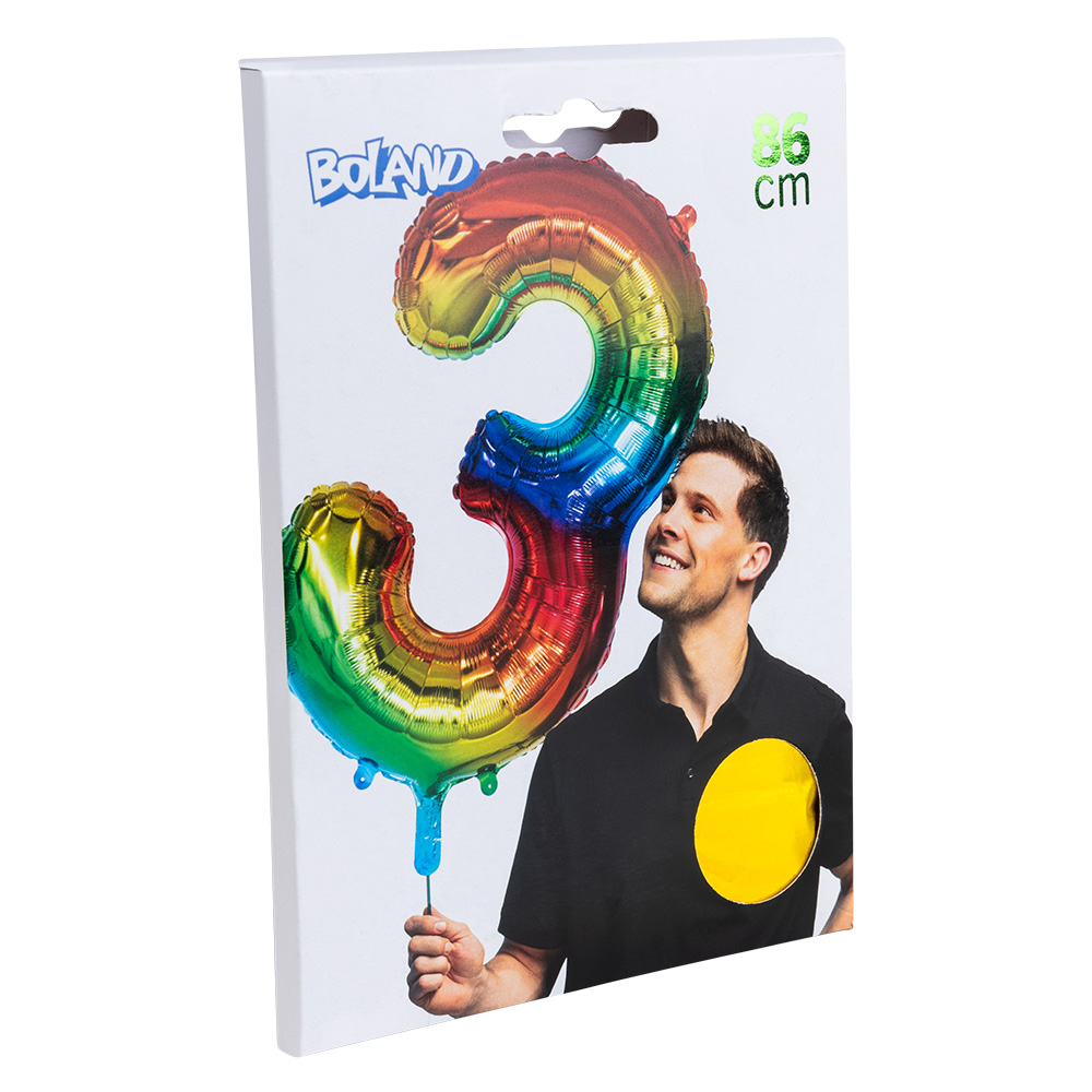 Folieballon '3' regenboog (86 cm)