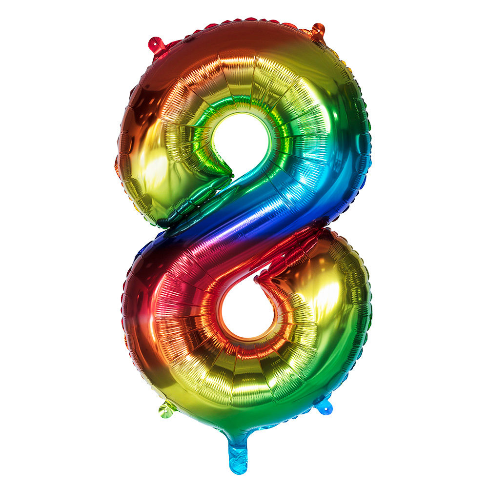 Folieballon '8' regenboog (86 cm)