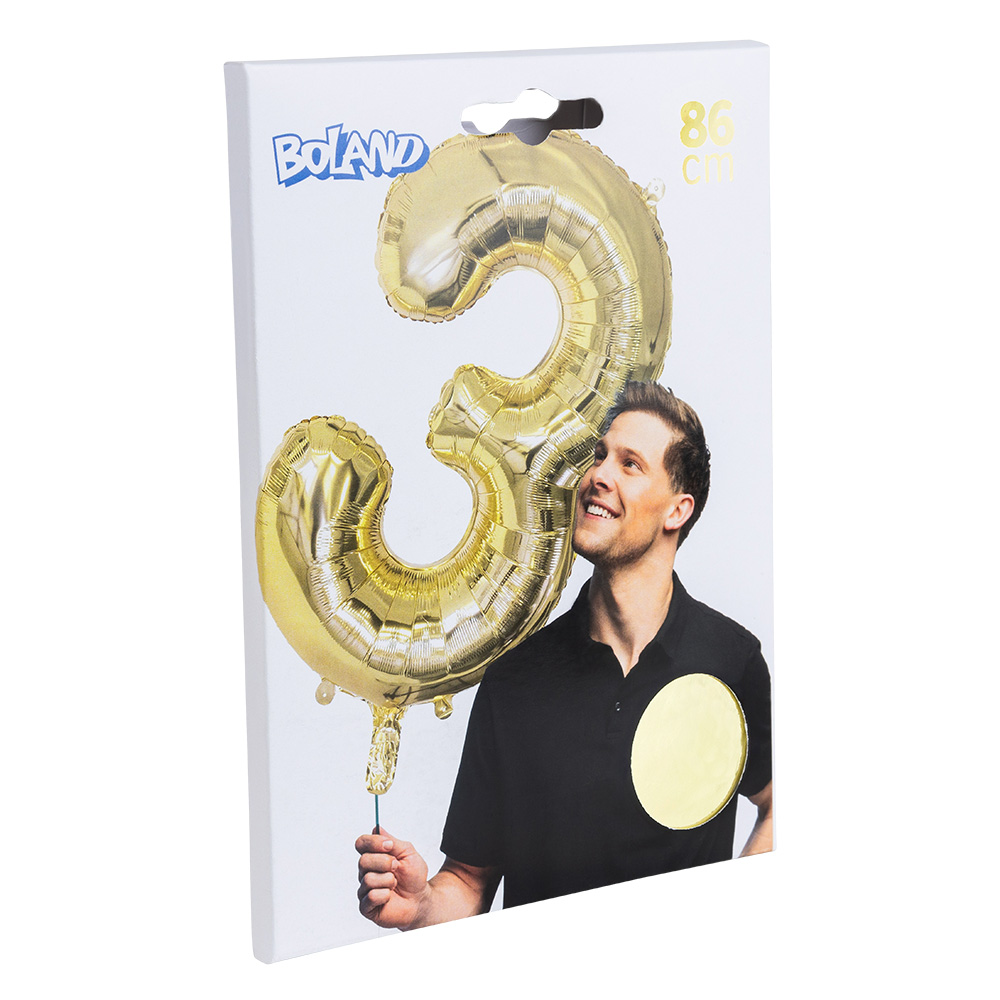 Folieballon '3' goud (86 cm)