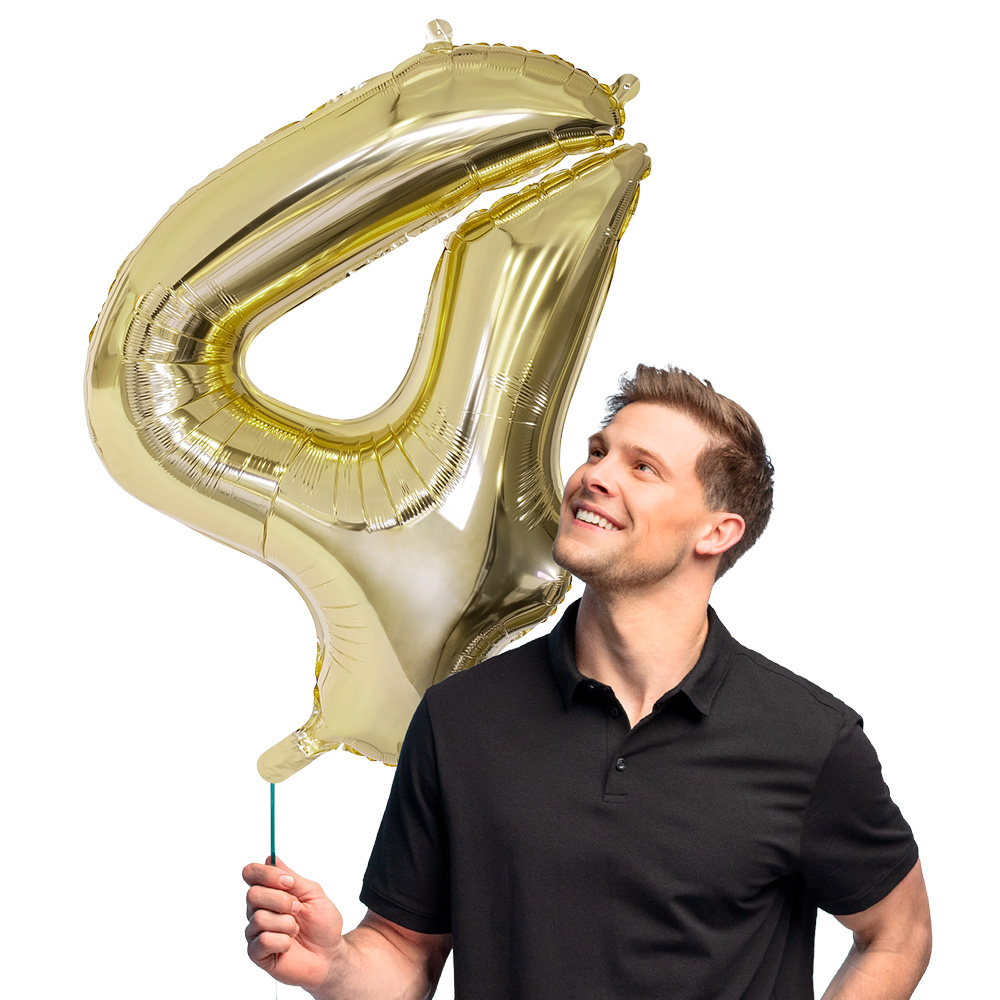 Folieballon '4' goud (86 cm)