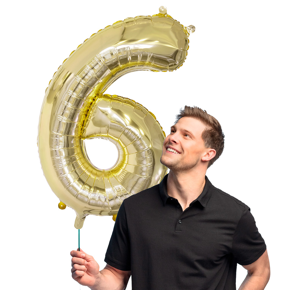 Folieballon '6' goud (86 cm)