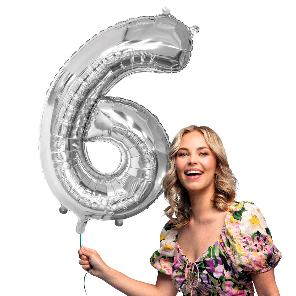 Folieballon '6' zilver (86 cm)