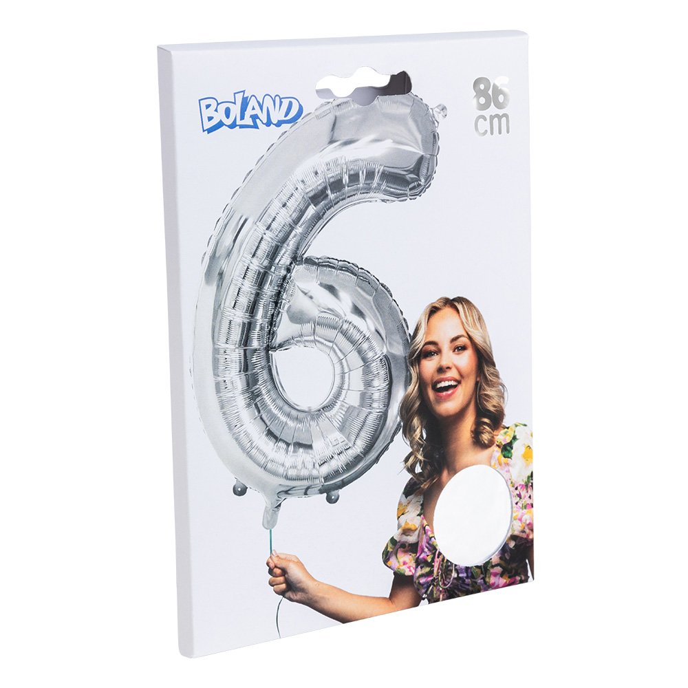 Folieballon '6' zilver (86 cm)