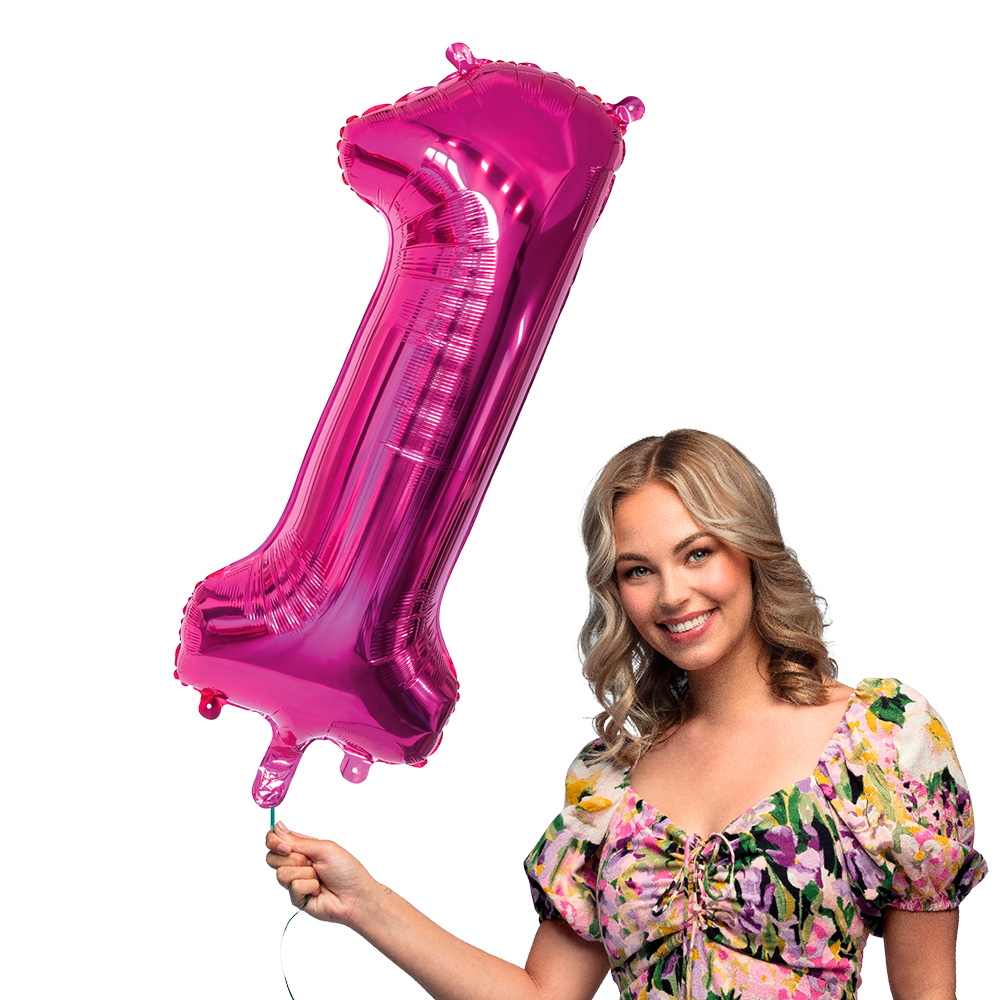 Folieballon '1' roze (86 cm)