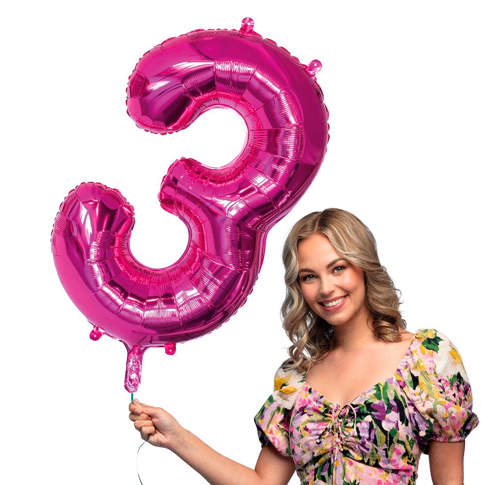 Folieballon '3' roze (86 cm)