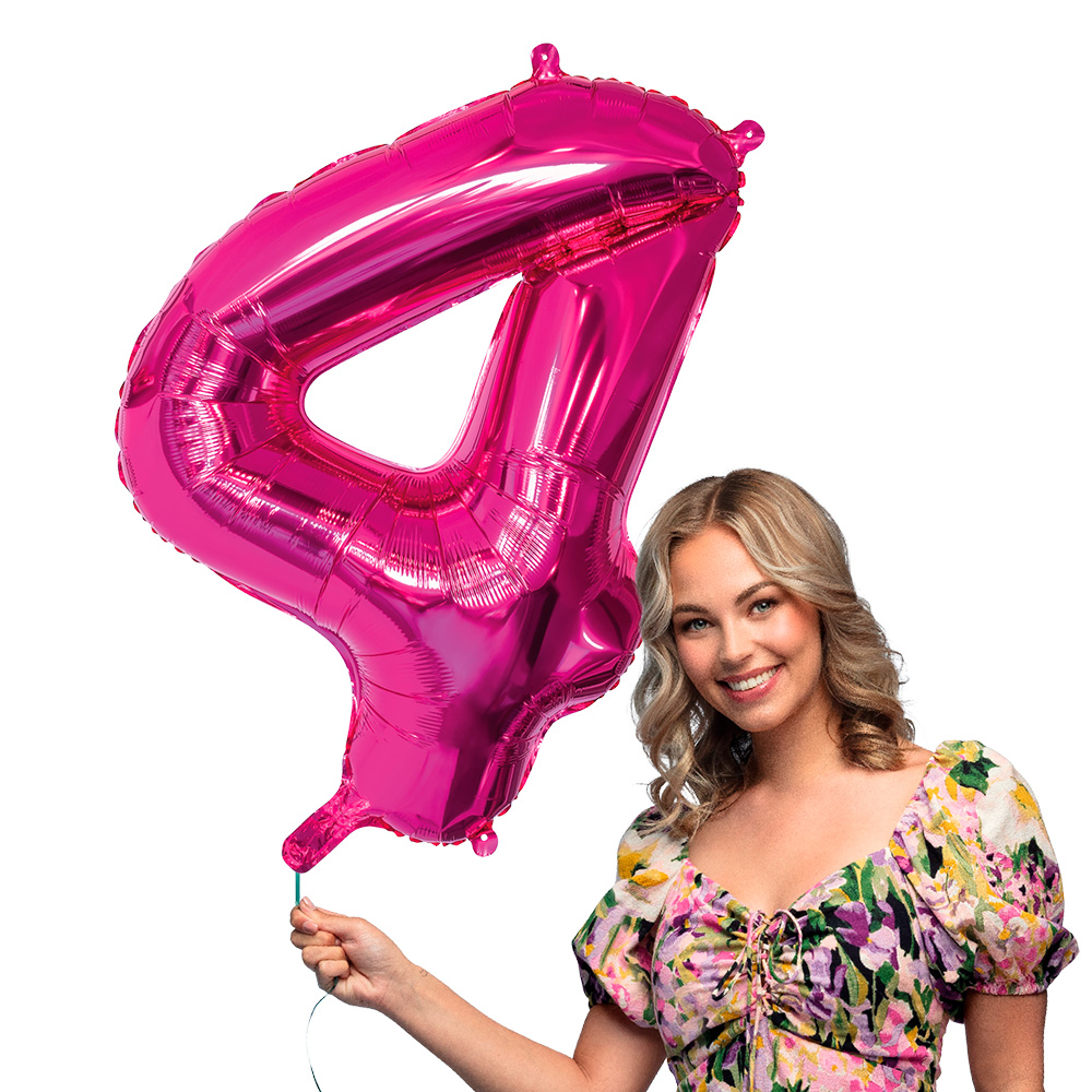 Folieballon '4' roze (86 cm)