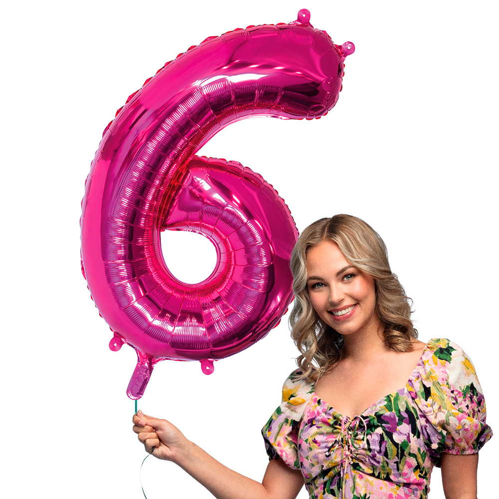 Folieballon '6' roze (86 cm)