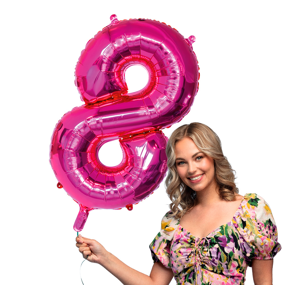 Folieballon '8' roze (86 cm)