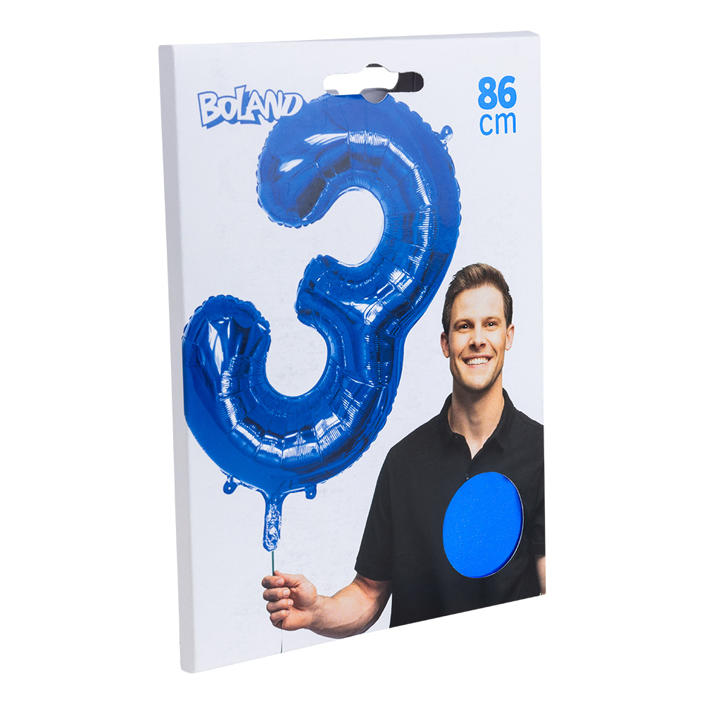 Folieballon '3' blauw (86 cm)