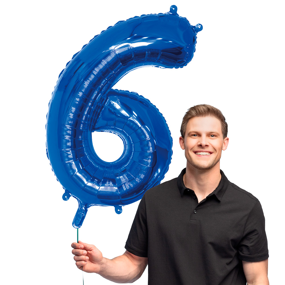 Folieballon '6' blauw (86 cm)