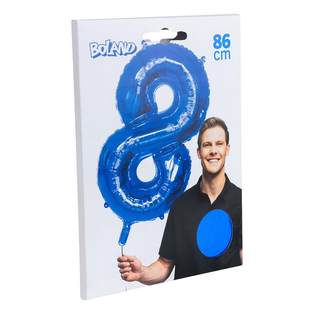 Folieballon '8' blauw (86 cm)