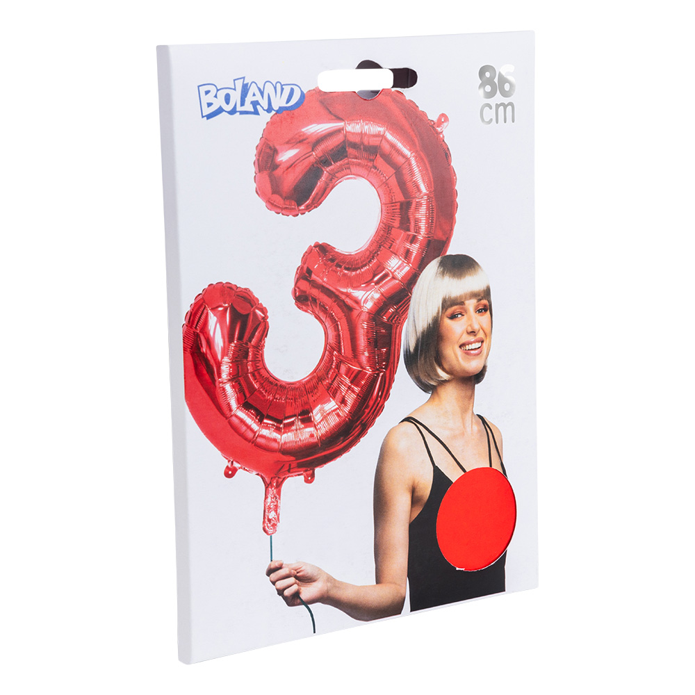Folieballon '3' rood (86 cm)