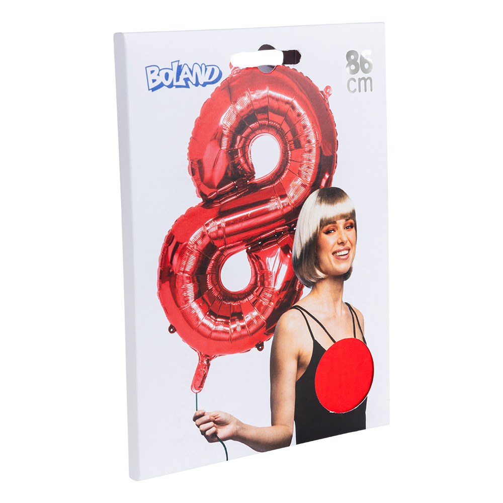 Folieballon '8' rood (86 cm)