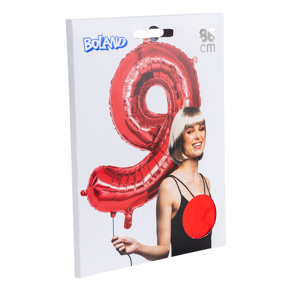 Folieballon '9' rood (86 cm)