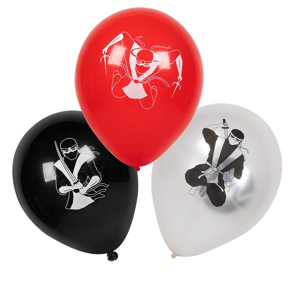 Set 6 latex ballonnen 'Ninja' 3 kleuren dubbelzijdig (Ø 25 cm)