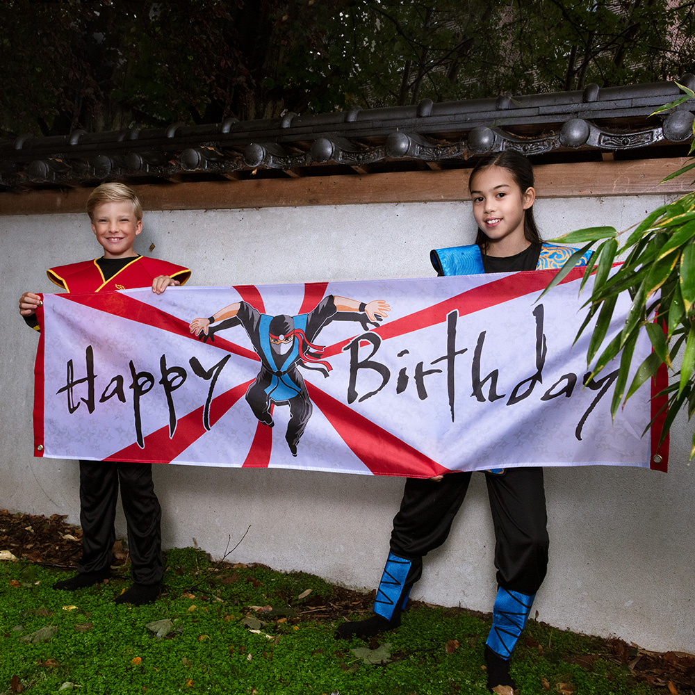 Polyester banner Ninja 'Happy birthday' (50x180 cm)