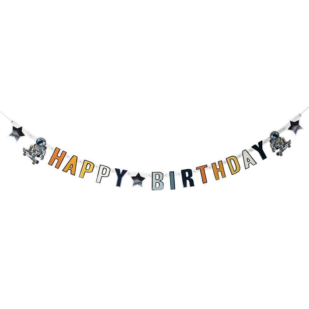 Kartonnen letterslinger Space 'Happy birthday' (2,5 m)