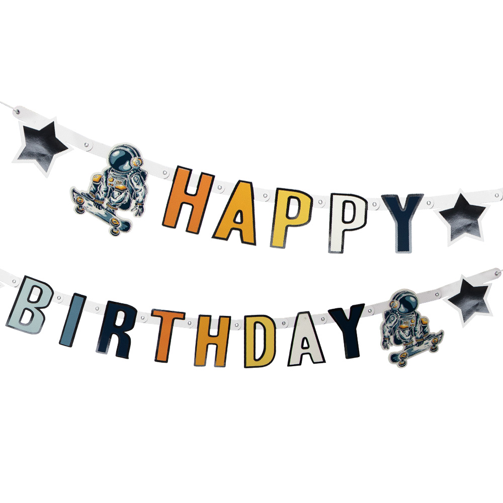 Kartonnen letterslinger Space 'Happy birthday' (2,5 m)