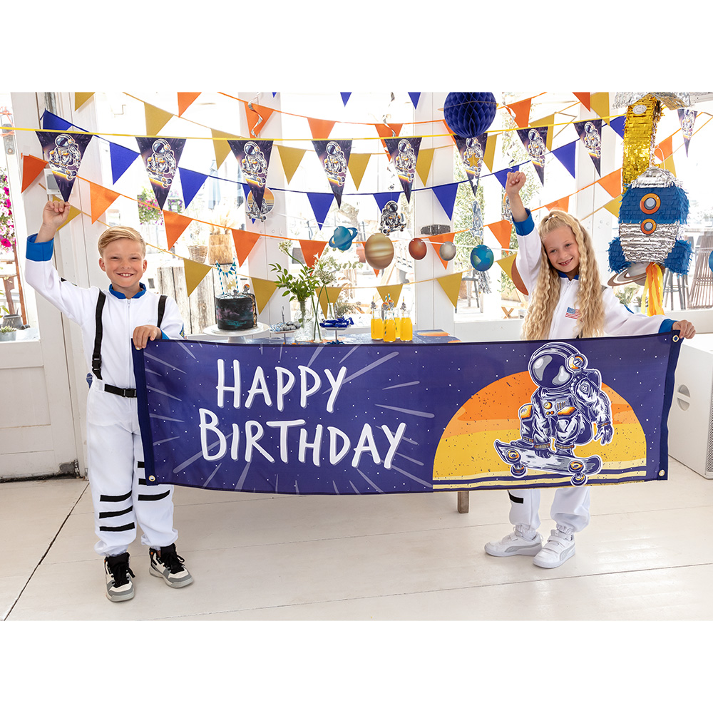 Polyester banner Space 'Happy birthday' (50 x 180 cm)