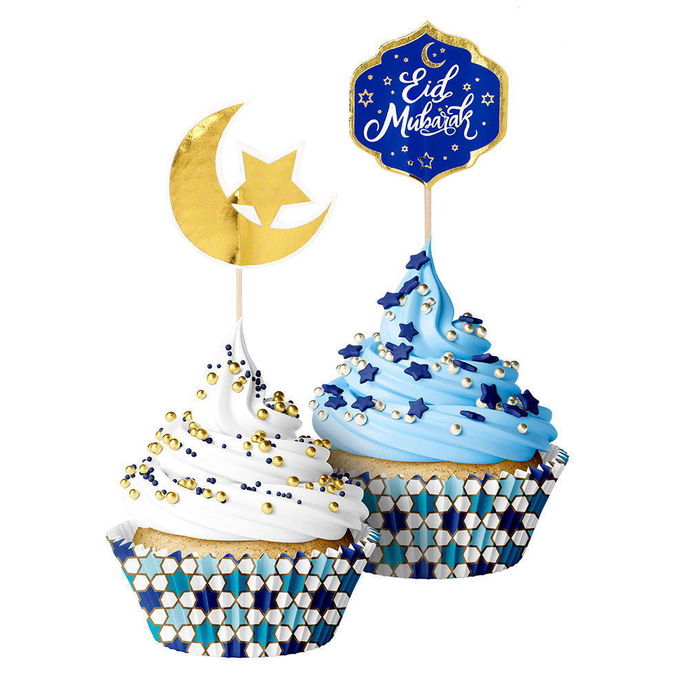 Cupcake set 'Eid Mubarak' (20 cupcakevormpjes, 20 cocktailprikkers)