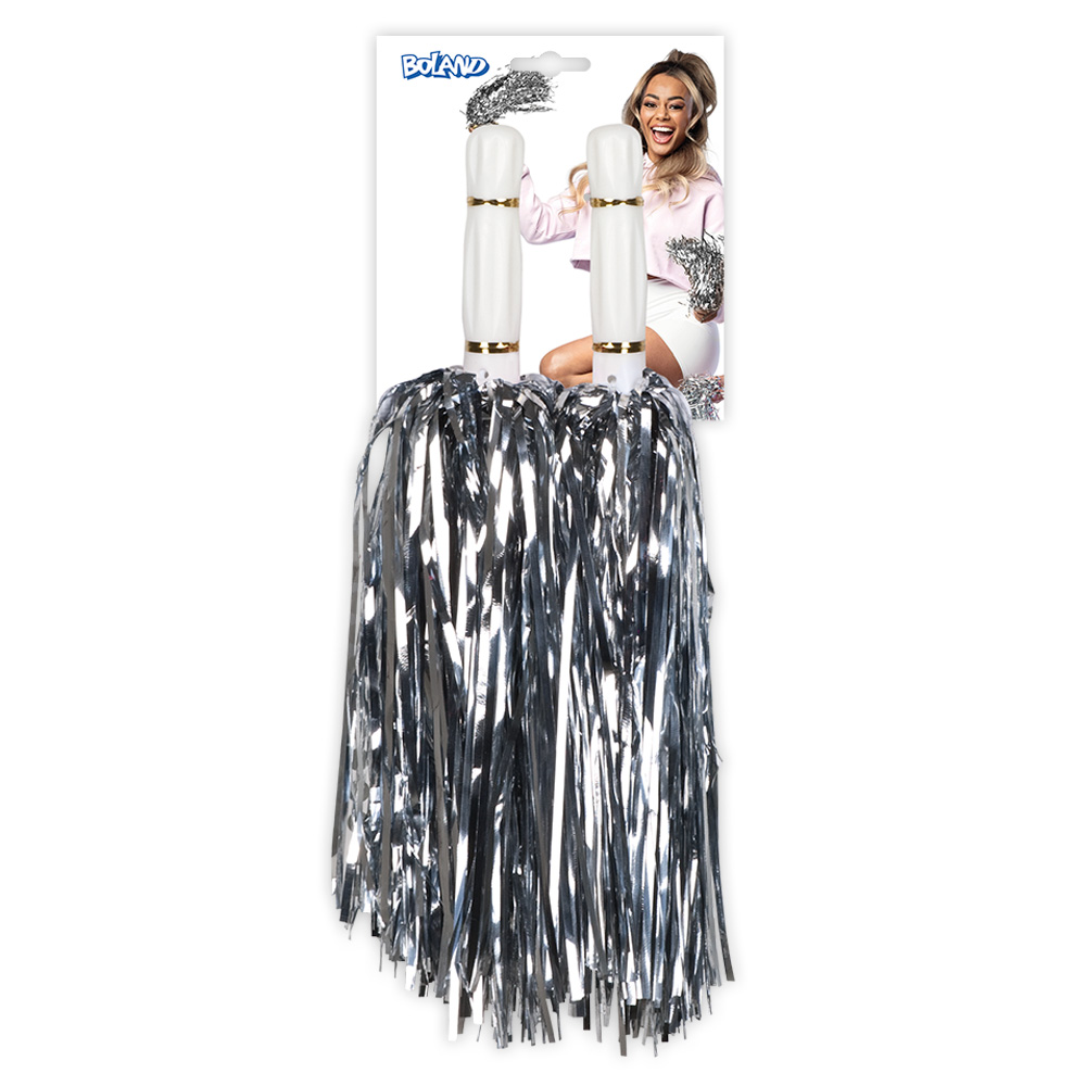 Paar pompoms Metallic zilver