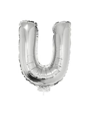 Folieballon 16" met stokje letter U zilver