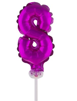 Folieballon 5" met stokje cijfer 8 roze