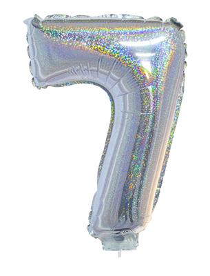 Folieballon 16" met stokje cijfer 7 holografisch z