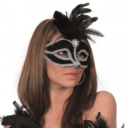 Masker Venetië fluweel (bril) met veren