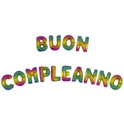 Ballonnenset 16" Buon Compleanno regenboog