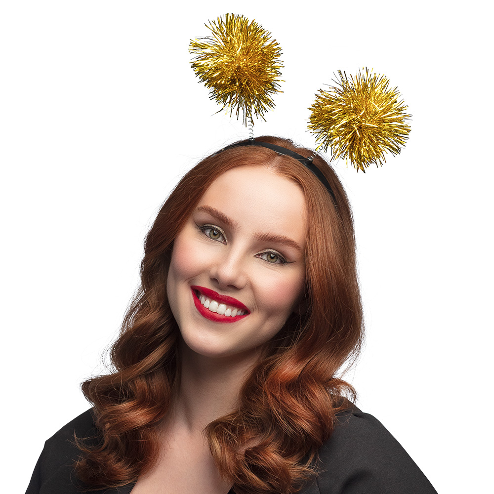 Diadeem Tinsel pompoms goud