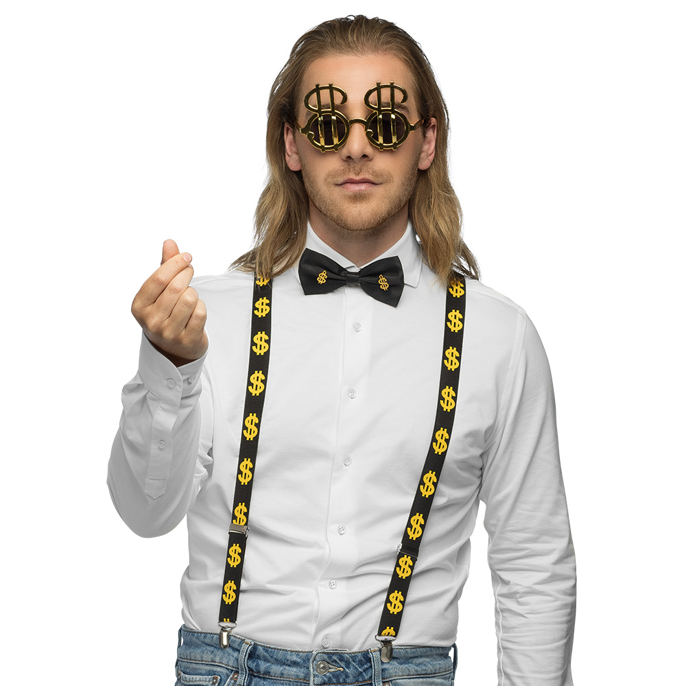 Set Dollar (partybril, vlinderstrik en bretels)