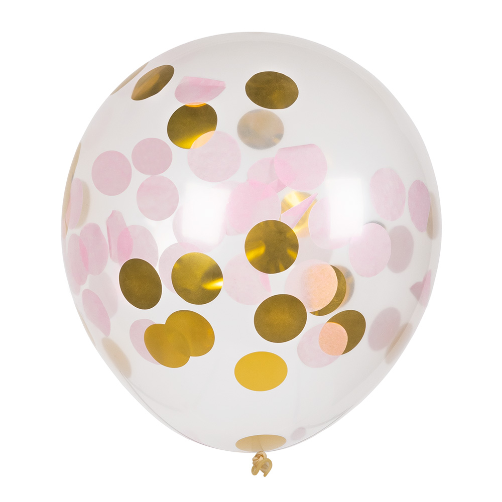 5 Confettiballonnen roze/goud
