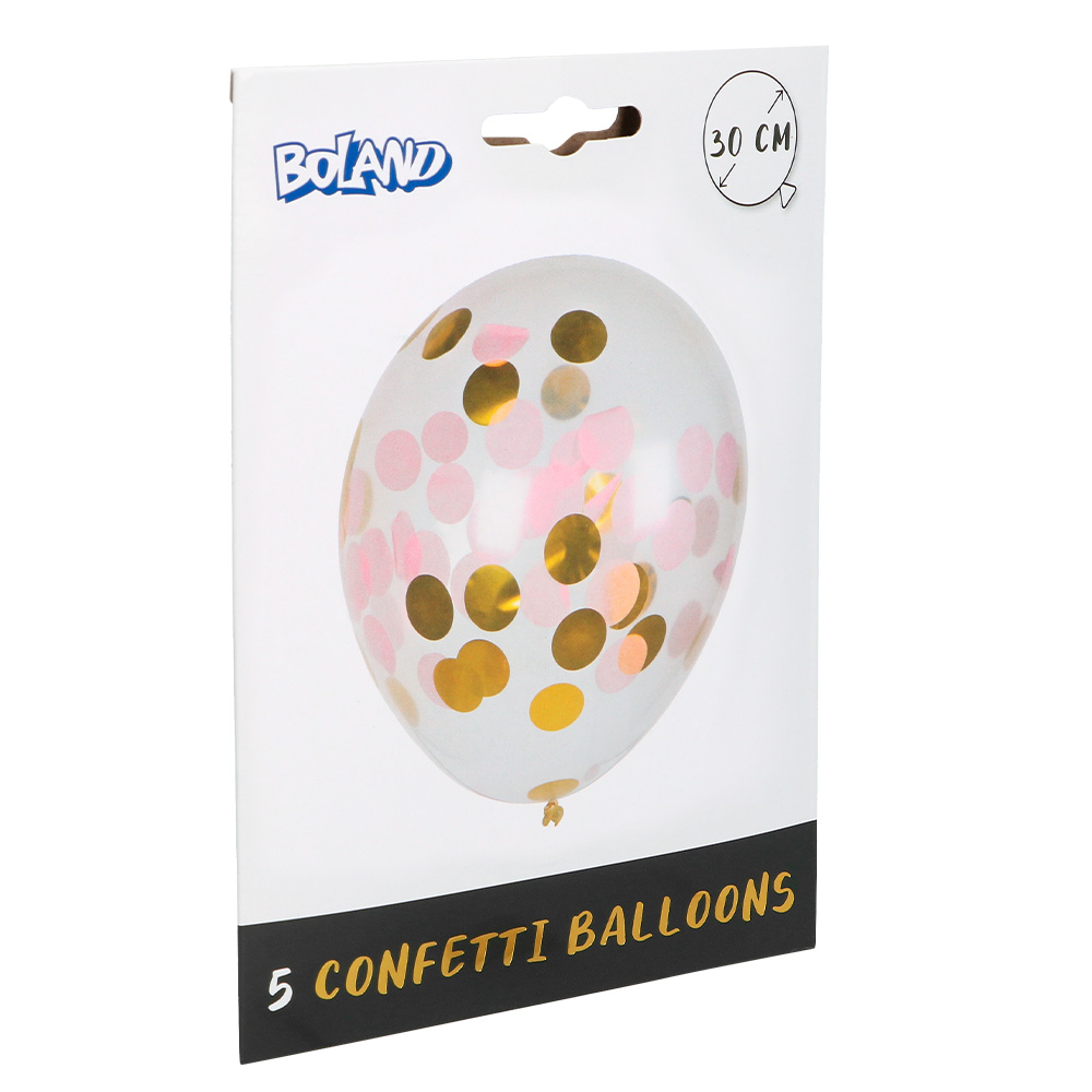 5 Confettiballonnen roze/goud