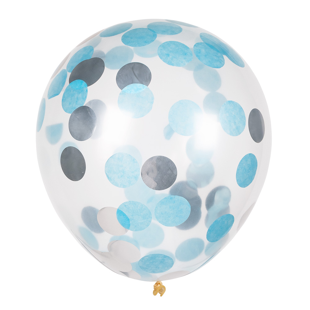 5 Confettiballonnen blauw/zilver