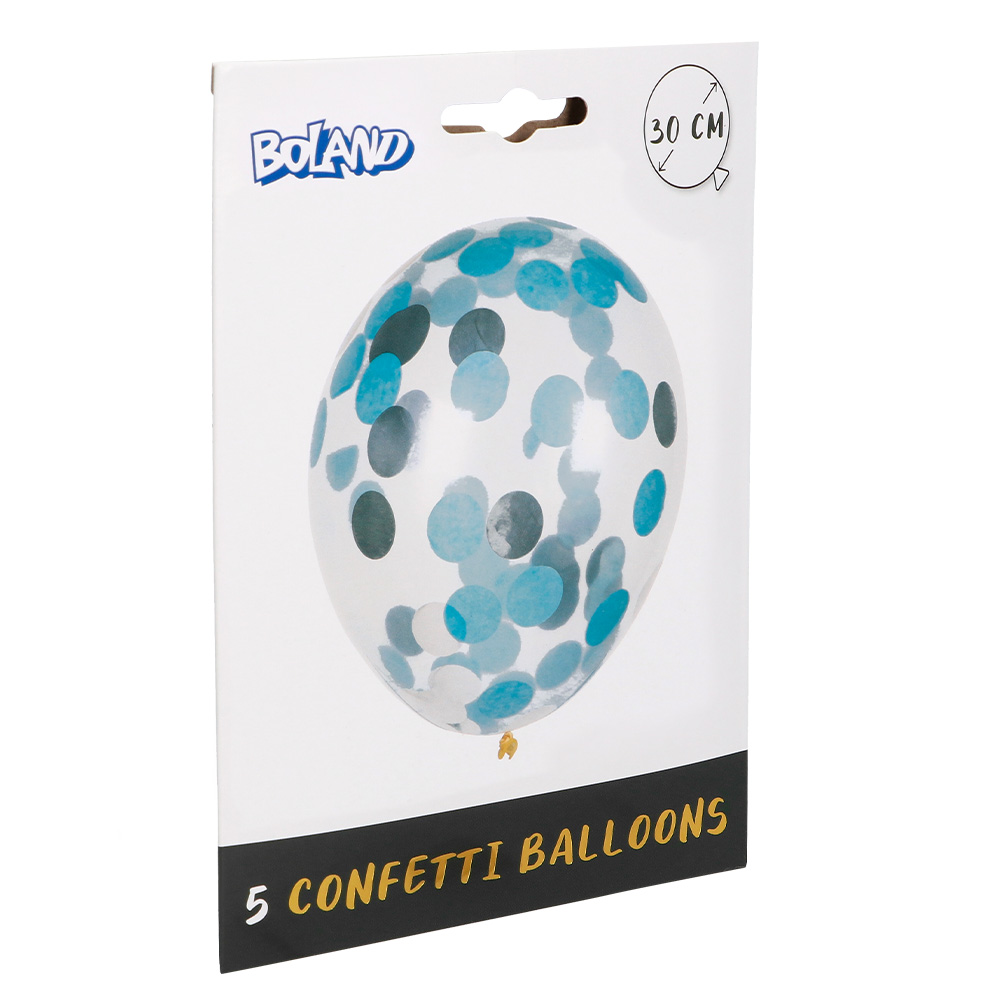 5 Confettiballonnen blauw/zilver