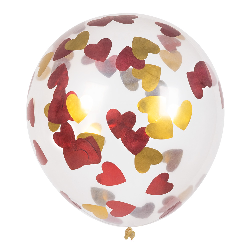 5 Confettiballonnen hartjes rood/goud