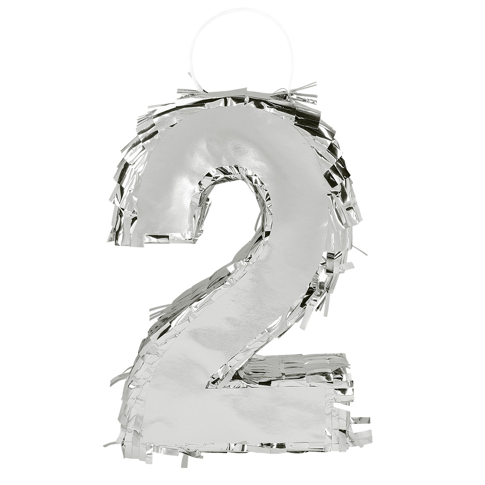 Piñata cijfer '2' zilver (25 x 16 x 5 cm)