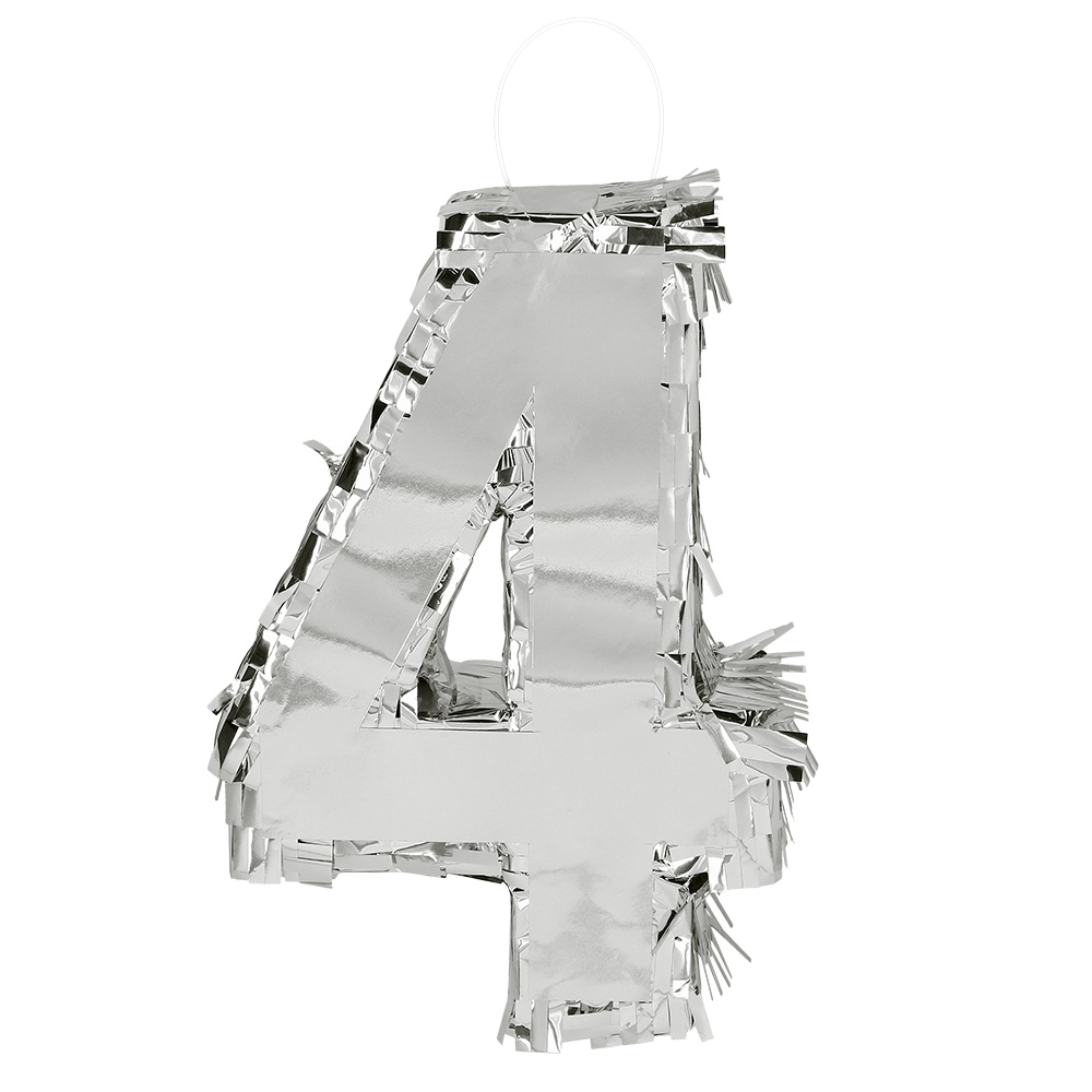 Piñata cijfer '4' zilver (25 x 16 x 5 cm)