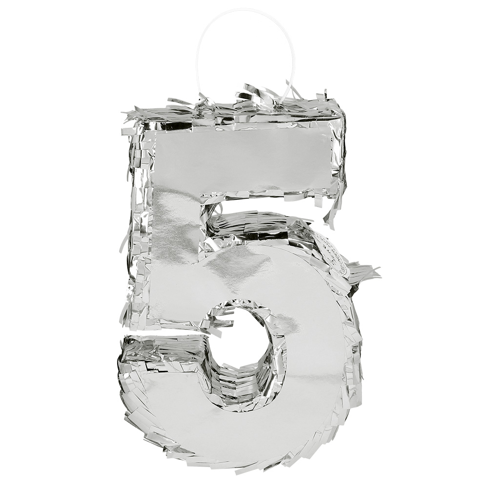 Piñata cijfer '5' zilver (25 x 16 x 5 cm)