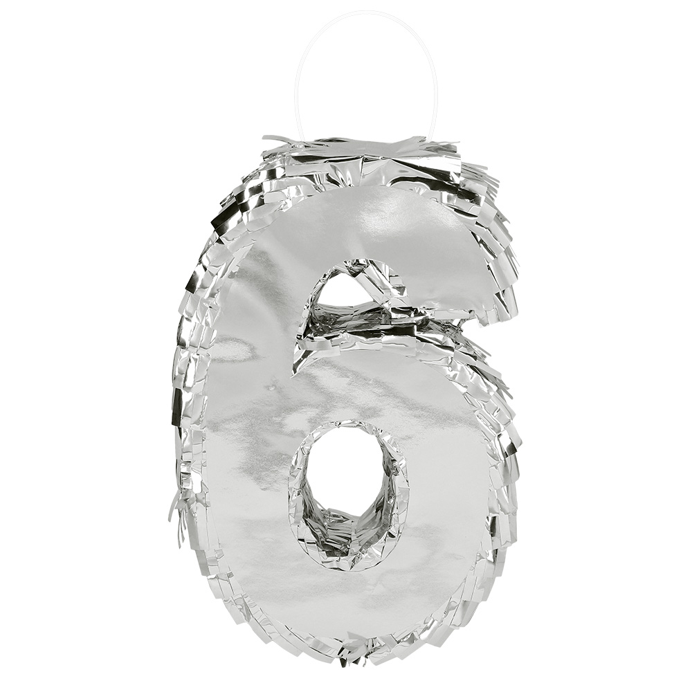 Piñata cijfer '6' zilver (25 x 16 x 5 cm)
